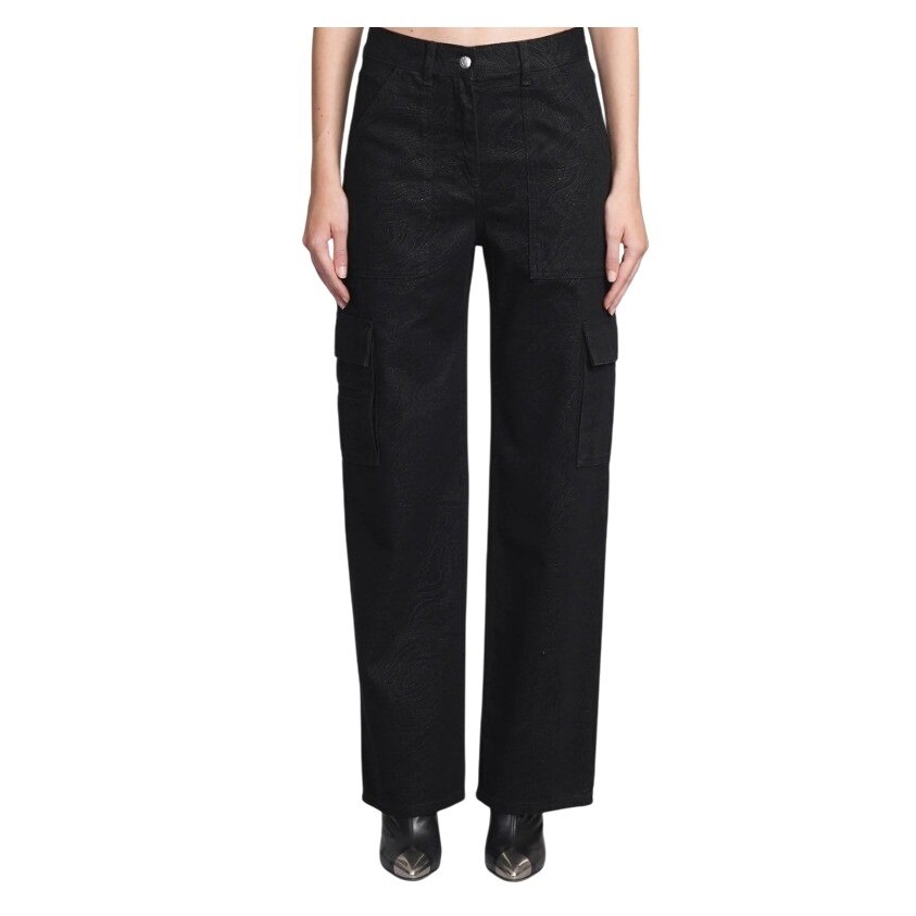 Iro Womens 8 Black Sparkly Patterned Mait Cargo Jeans